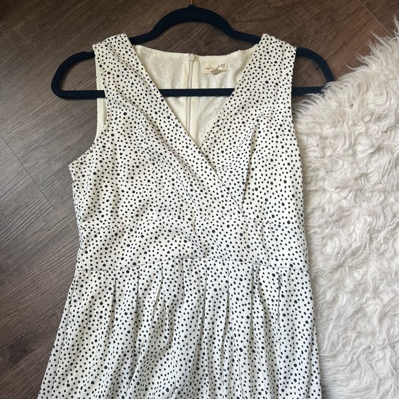 S womens maison Jules boutique polka dot spotted white black dress v neck lined - Picture 1 of 9